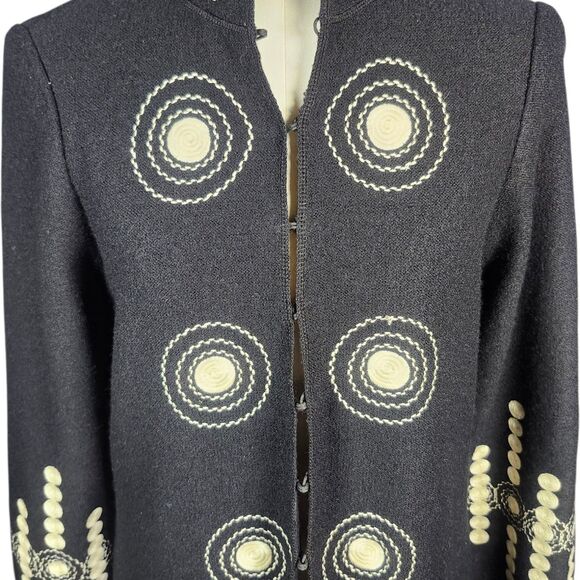 VTG VICTOR COSTA Embroidered BLACK/WHITE Wool Coat Sweater Heavy Women’s XS - Picture 9 of 16